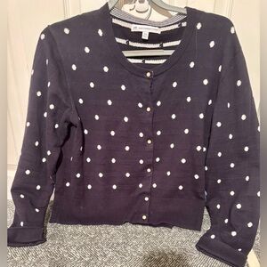 Southern Tide Navy Cardigan Cotton/Cashmere with White Dots